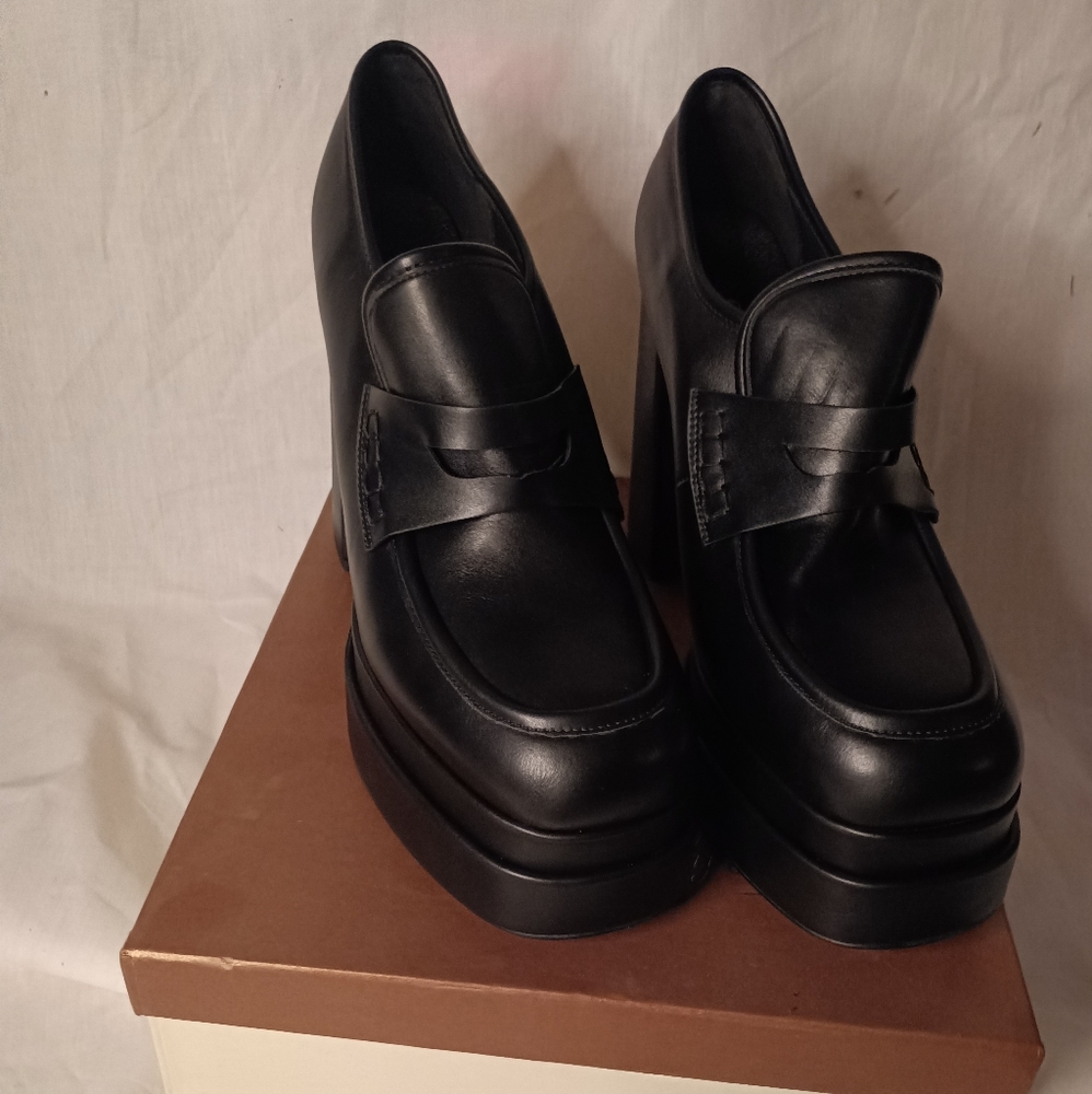 Only Maker Double Platform Chunky High Heel Loafers Pumps